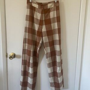 ALI GOLDEN Silk Fly Front Pant w/pockets. Chestnut/Cream. Size Small.